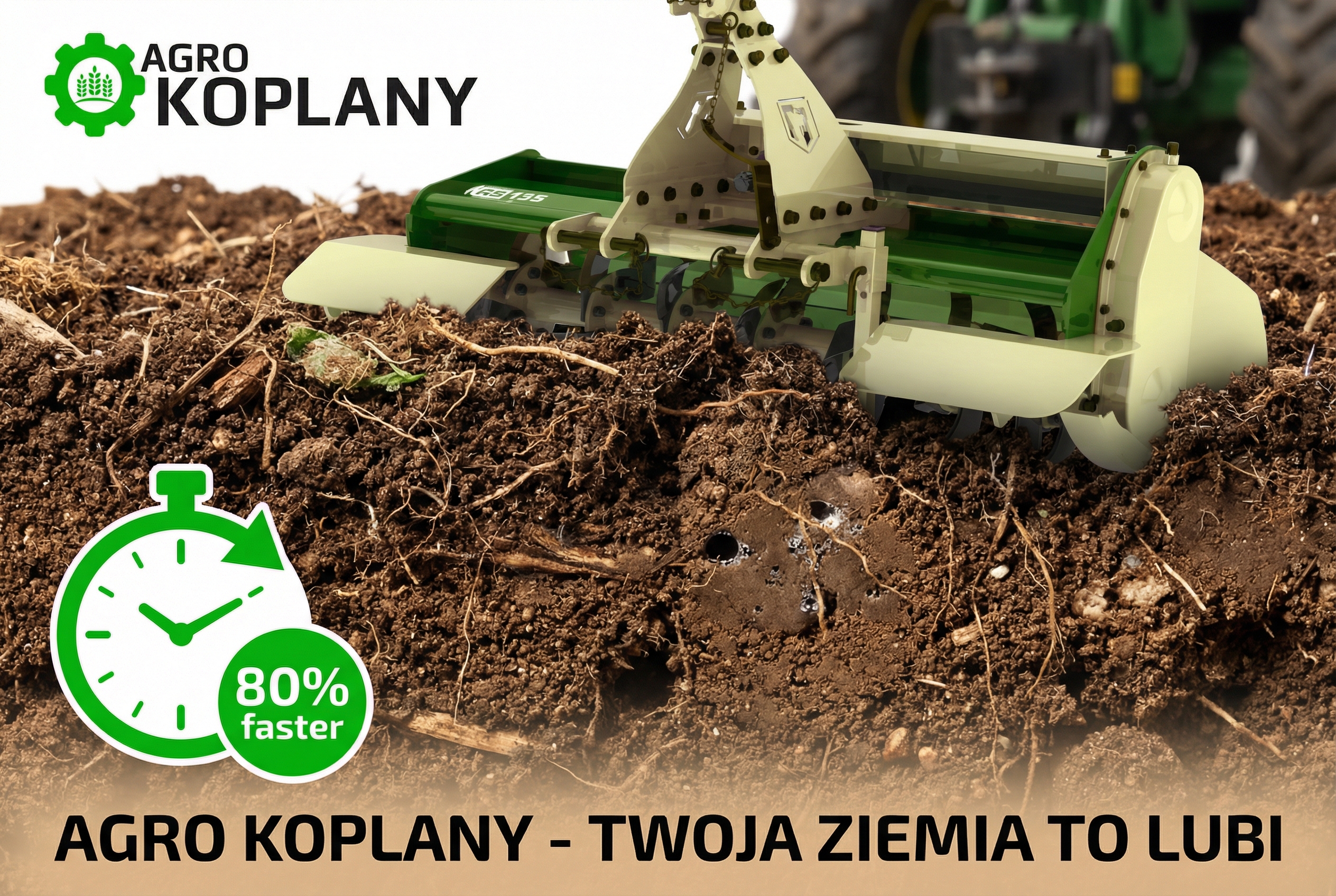 Agregat uprawowy Agro Koplany podczas intensywnej pracy w polu – efektywne przygotowanie gleby pod zasiew.